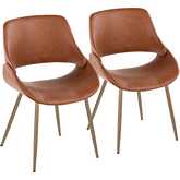 Fabrico Dining Accent Chair in Antique Copper Metal & Camel Leatherette (Set of 2)
